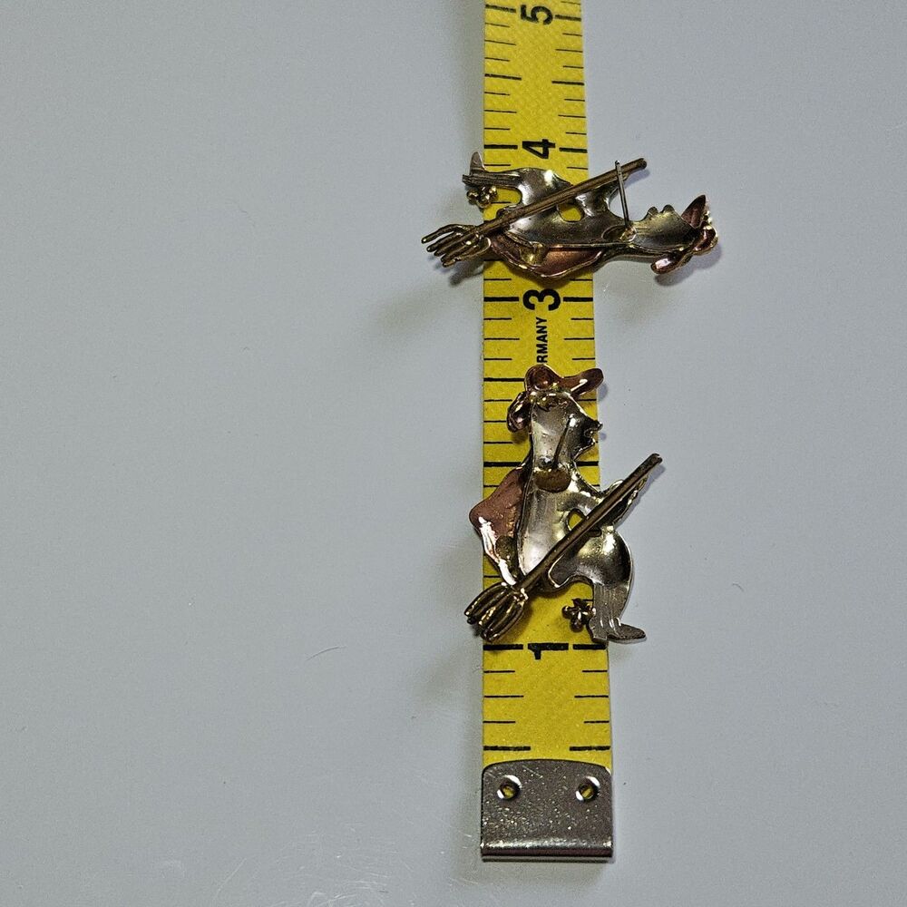Artisan Mixed Metal Halloween Witch On A Broom Earrings - Picture 9 of 14